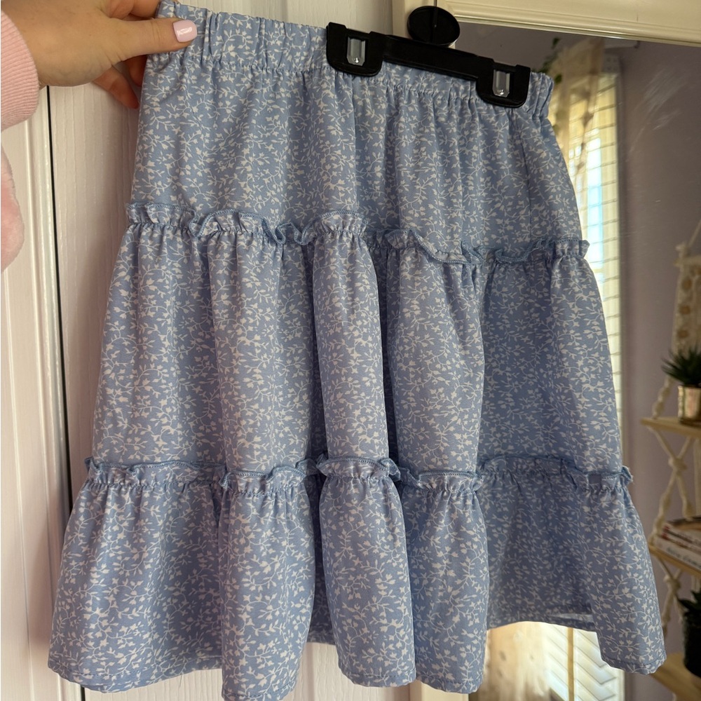 SHEIN Blue Mini Skater Skirt with Tiered Design